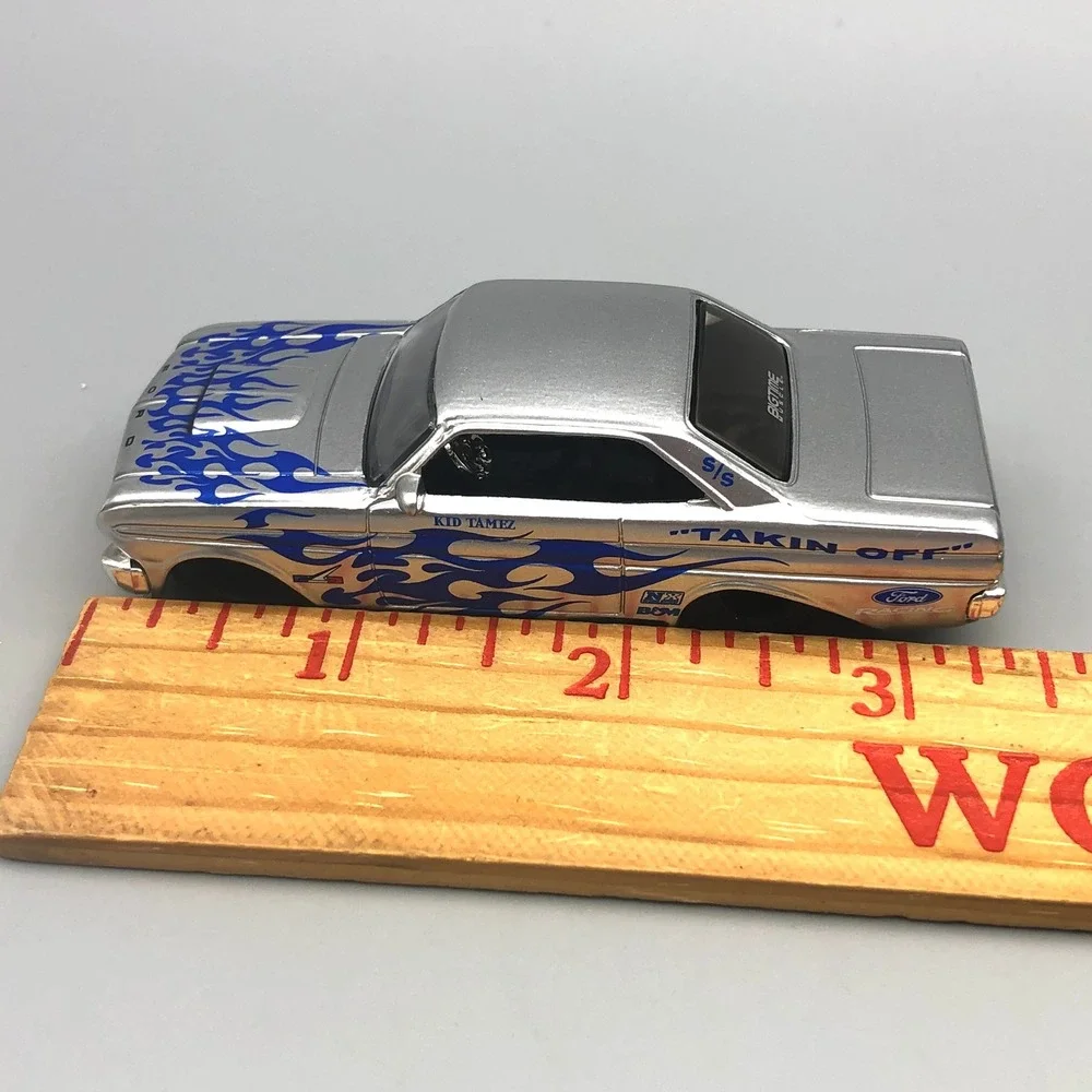 Jada 1964 Ford Falcon Car Blue &‎ Silver Flames Diecast Rubber Racing Tires 1/64